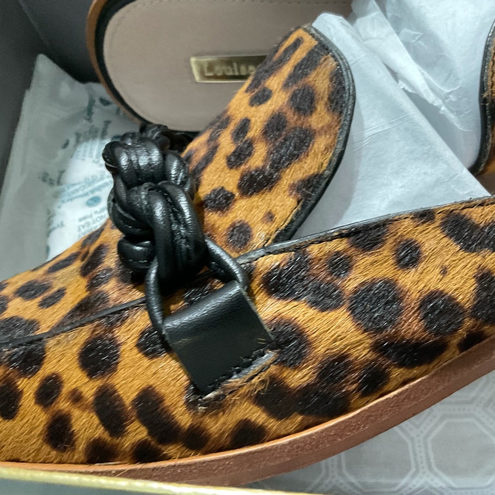 Louise et Cie, LO-BYER Leopard Print Cow Hair & Leather mule, size 8
